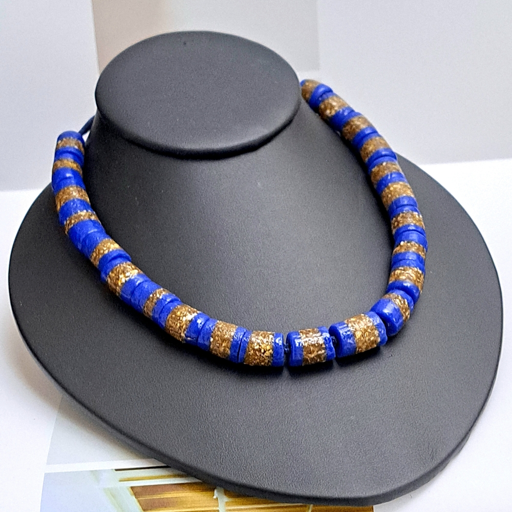 Stunning Blue and Gold Beaded Necklace